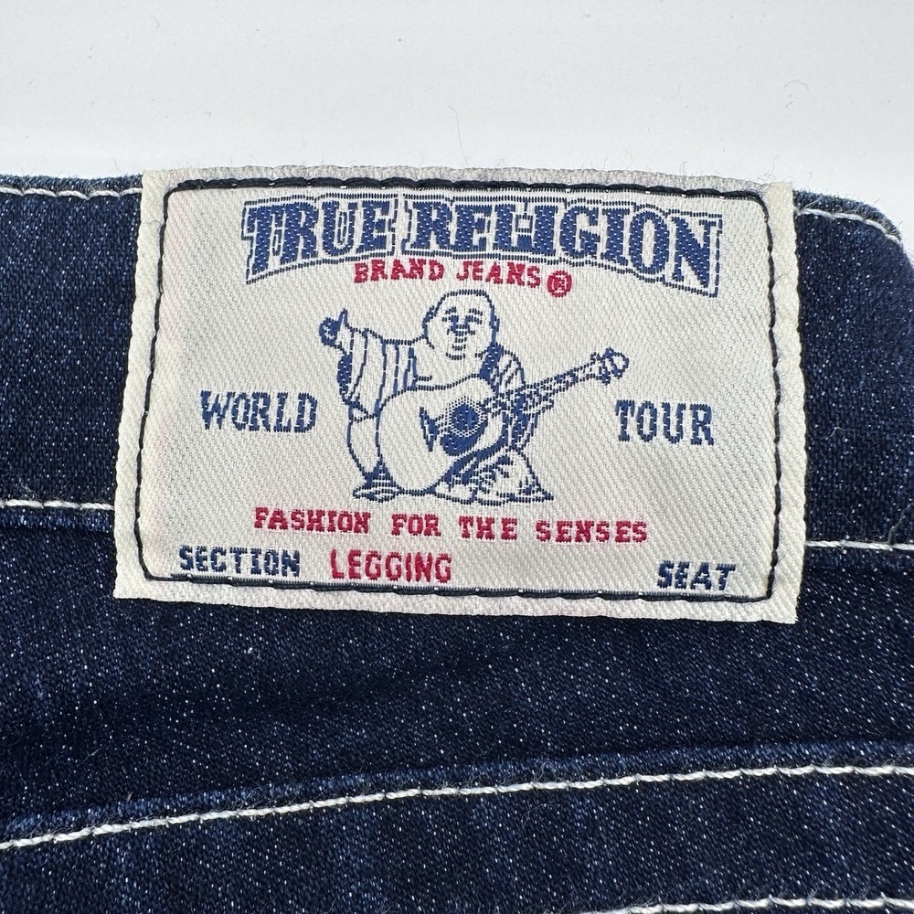 TRUE RELIGION with SWAROVSKI Crystal Legging Blue Jeans Made in Mexico Sz 24 - Picture 3 of 13